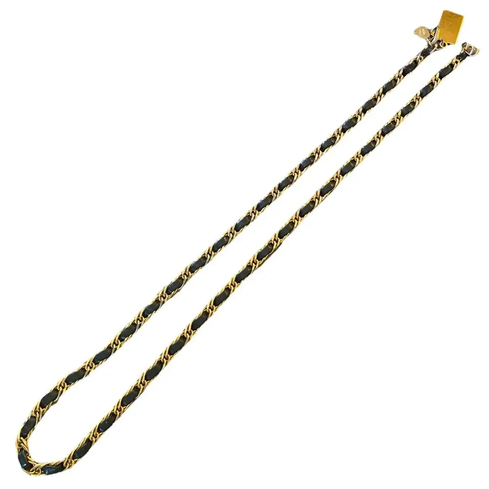 Morris Moskowitz Vintage Gold Chain Navy Blue Leather Hook Belt 39.5
